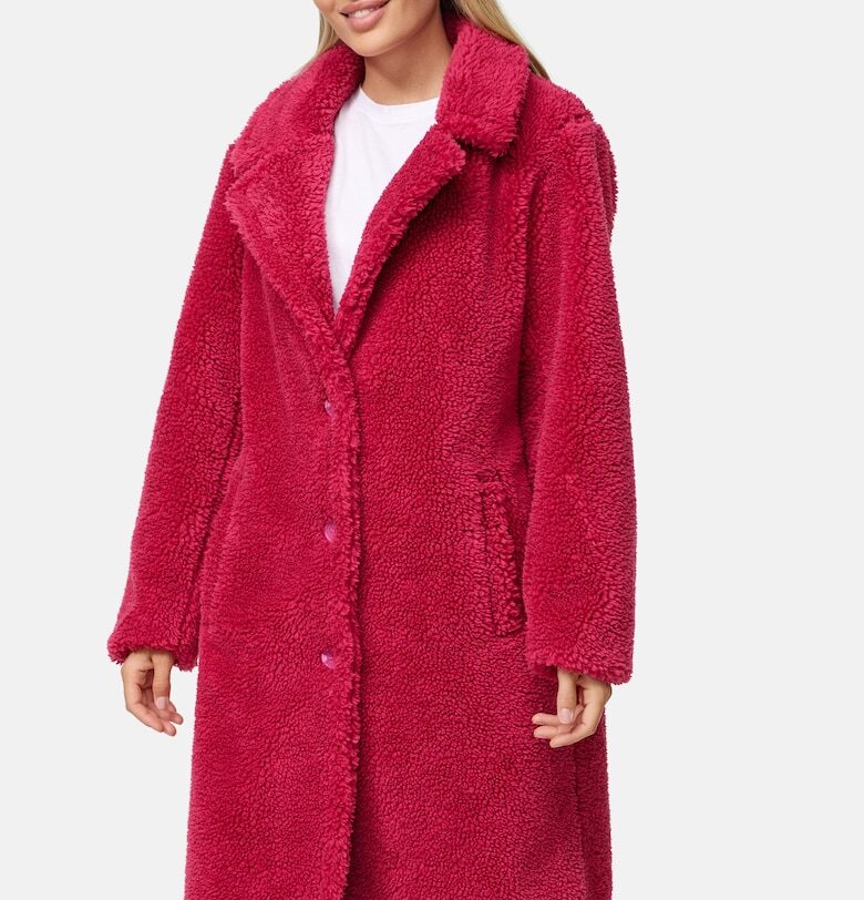 Пухено палто със скосени джобове - Розово Threadbare