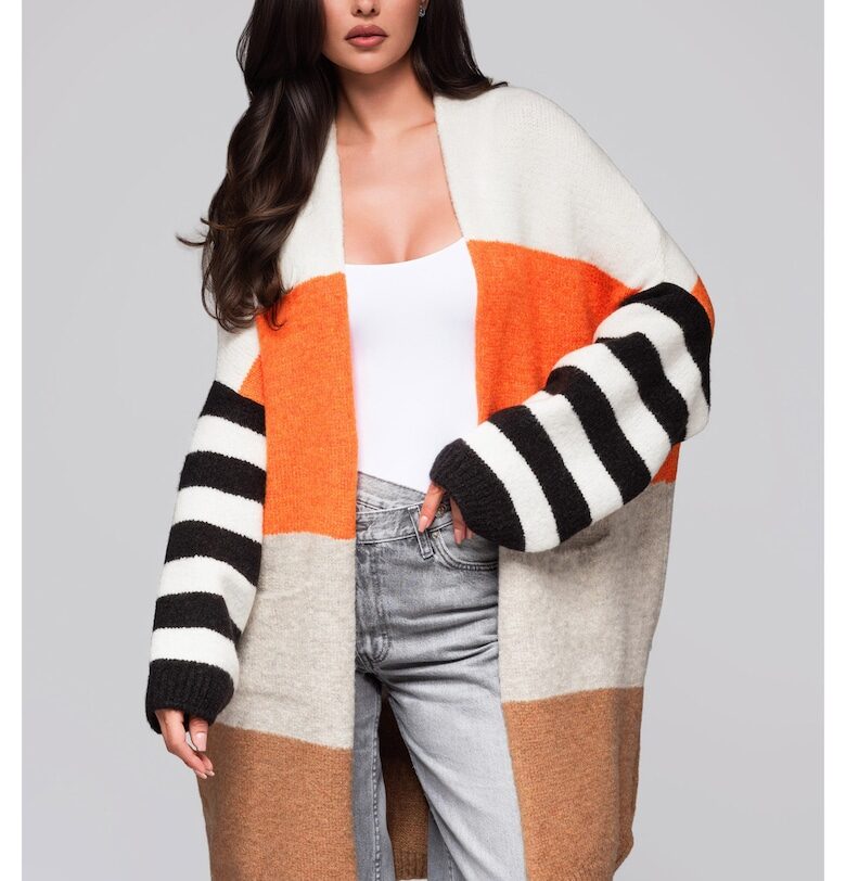 Пъстра жилетка пуловер  LW-SWCD-0106 - Оранжев Larica