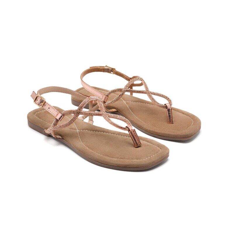Равни сандали с декоративни камъни и тока - Розово златисто Gioseppo