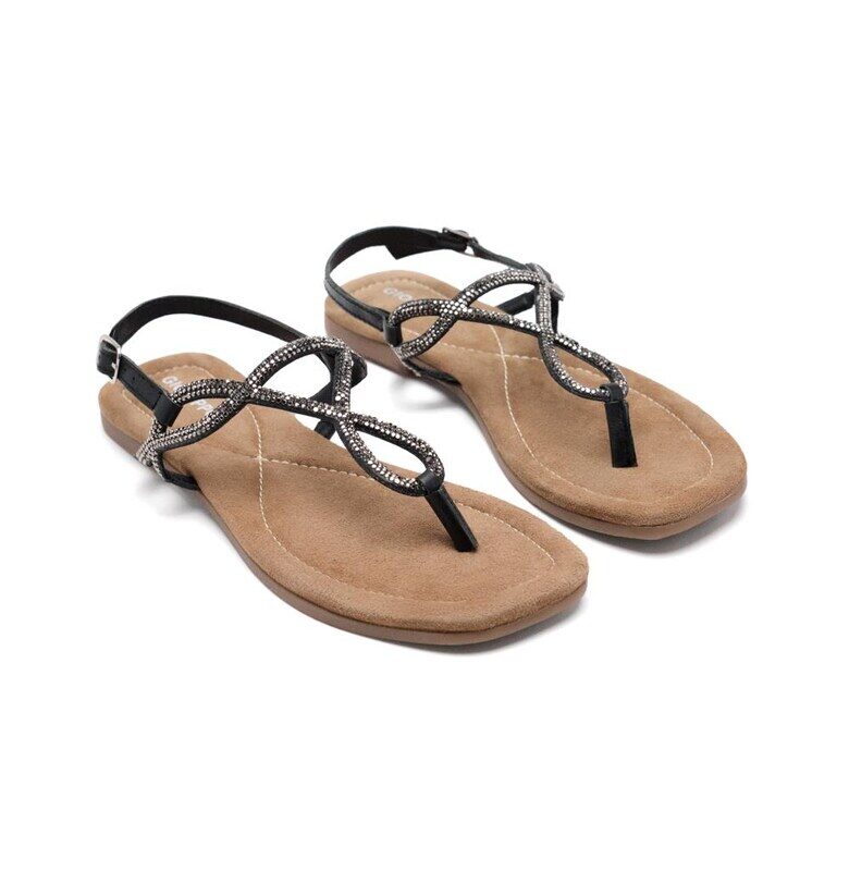 Равни сандали с декоративни камъни и тока - Черен Gioseppo