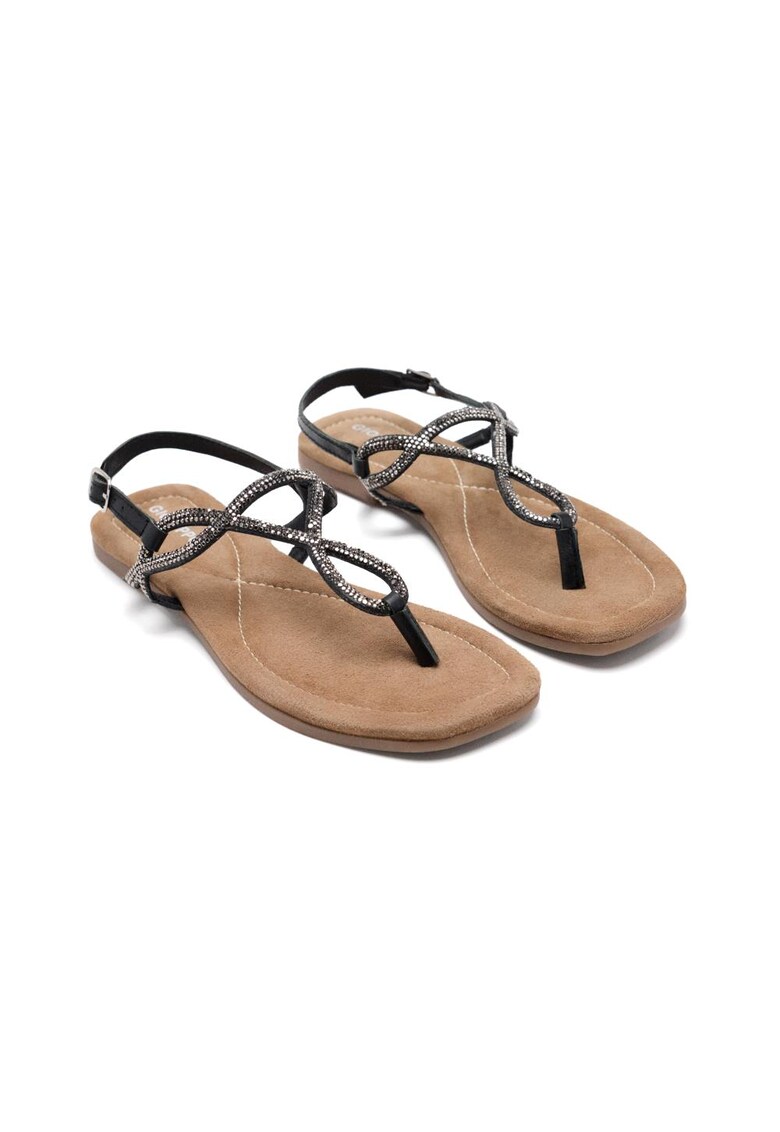 Равни сандали с декоративни камъни и тока - Черен Gioseppo