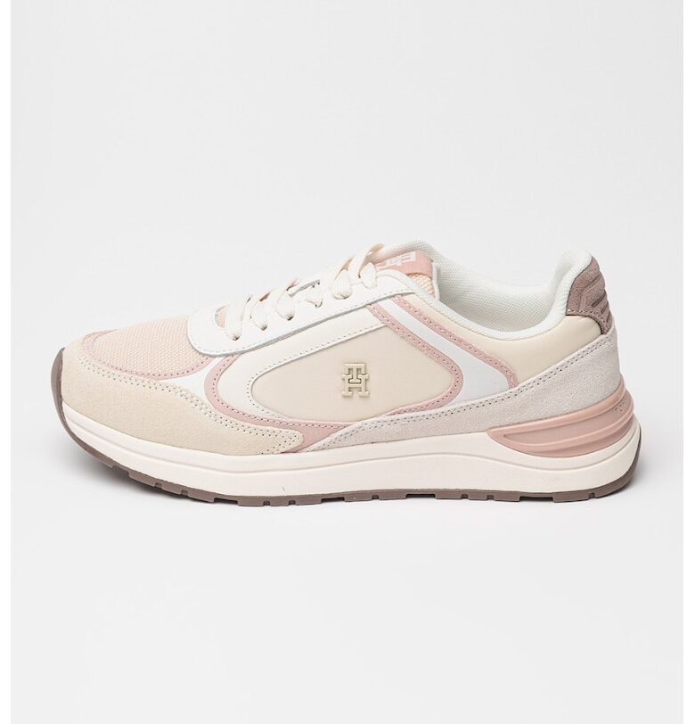 Равни спортни обувки от велур Fashion Runner Mix - Прашно розово/Светло бежово Tommy Hilfiger