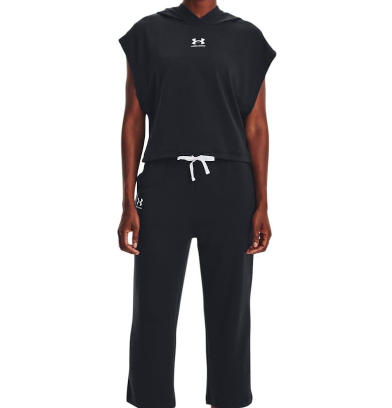 Разкроен фитнес панталон Rival над глезена - Бял/Черен Under Armour