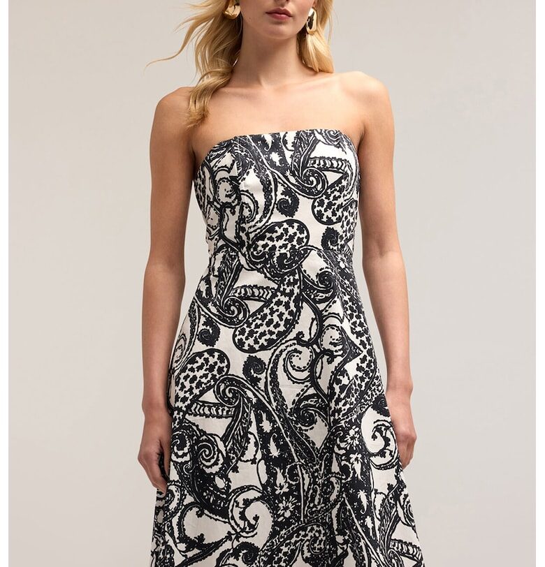 Разкроена десенирана рокля - Бял/Черен Motivi