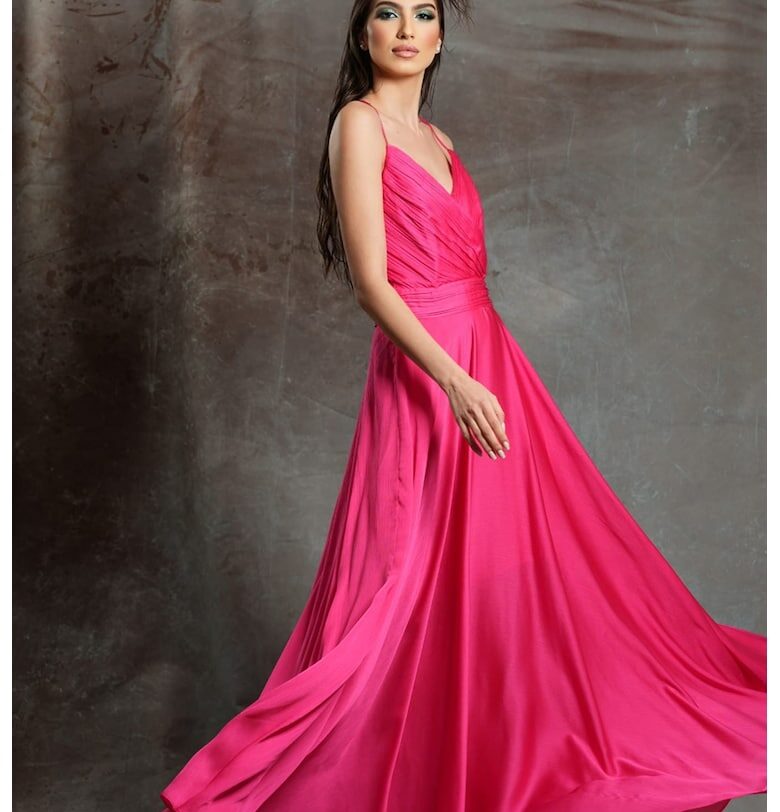 Разкроена дълга рокля Acapulco с коприна - Розово MIAU by Clara Rotescu