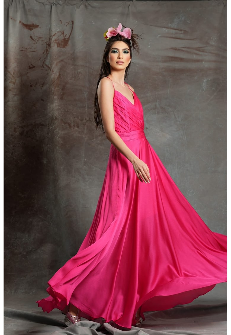 Разкроена дълга рокля Acapulco с коприна - Розово MIAU by Clara Rotescu