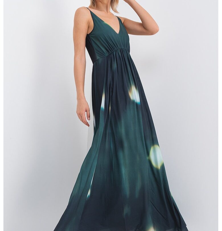 Разкроена дълга рокля - Бледозелен MaxCo