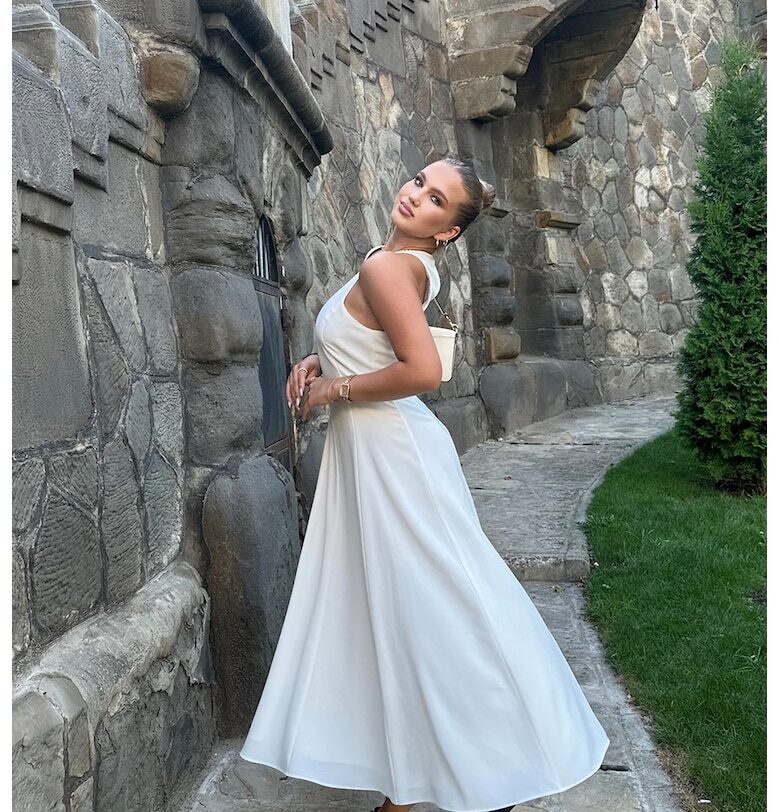 Разкроена дълга рокля - Бял concept A trois