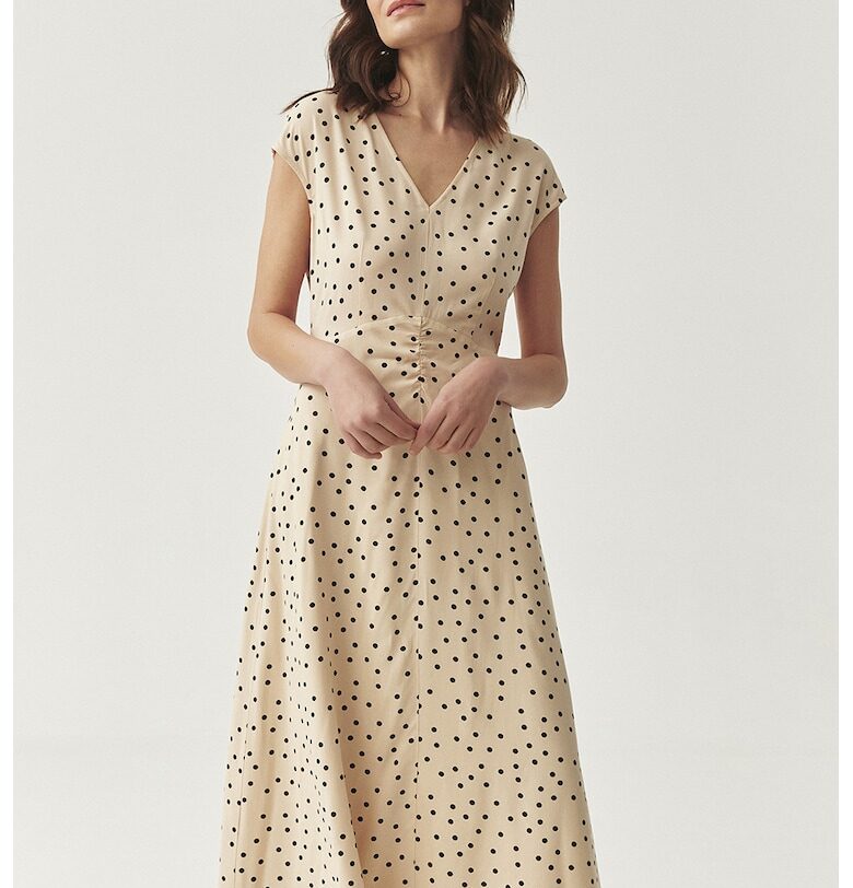 Разкроена дълга рокля - Черен/Бежов Tatuum