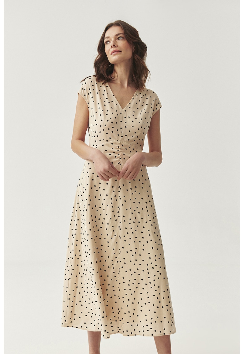 Разкроена дълга рокля - Черен/Бежов Tatuum