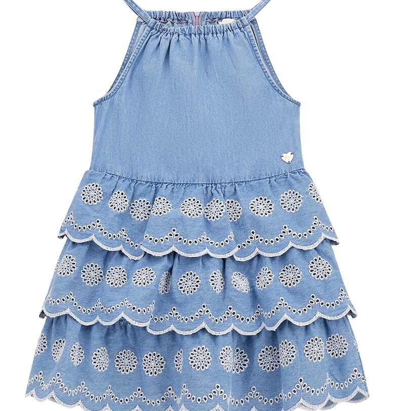 Разкроена дънкова рокля с набирания - Лавандула GUESS KIDS