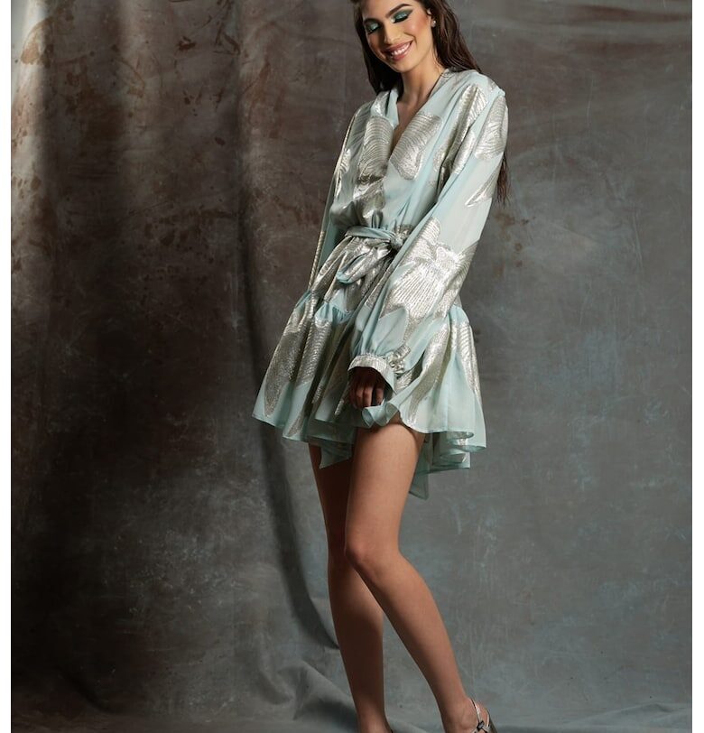 Разкроена къса рокля Calina с коприна - Зелен MIAU by Clara Rotescu