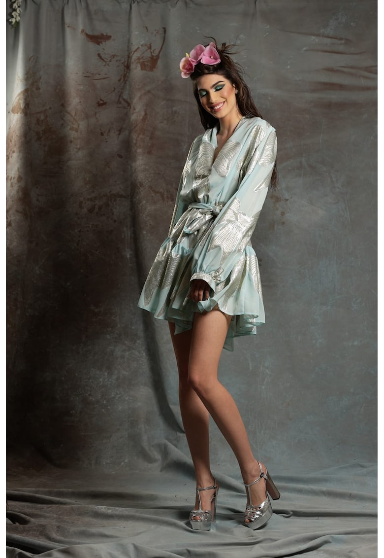Разкроена къса рокля Calina с коприна - Зелен MIAU by Clara Rotescu