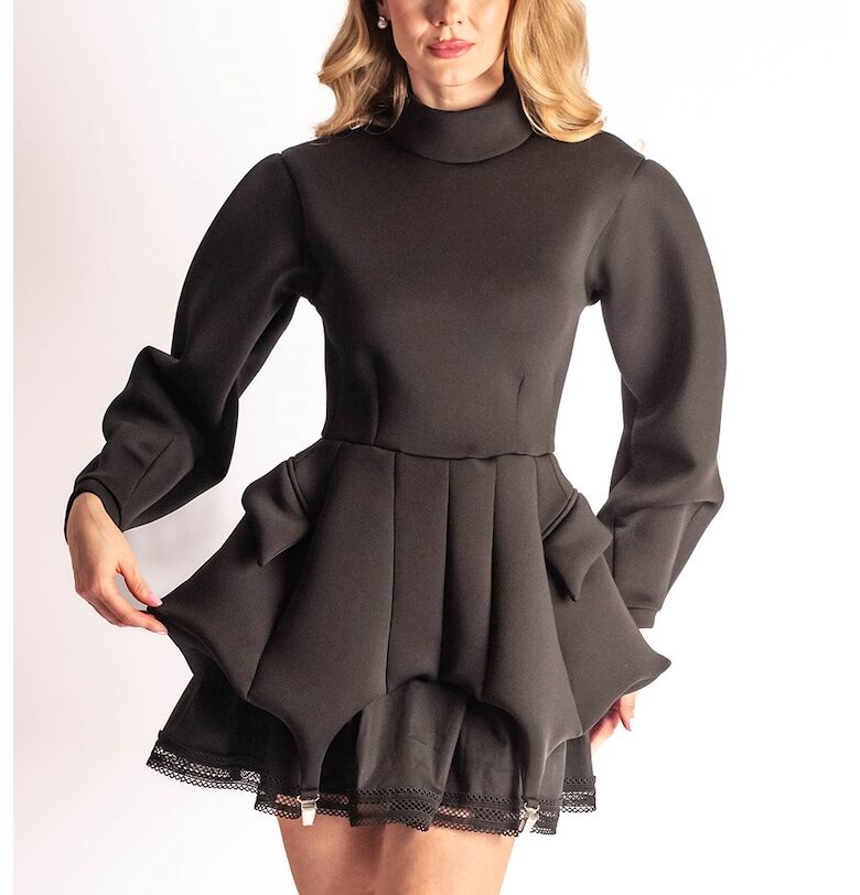 Разкроена къса рокля Moya с яка - Черен ESSTEFFA