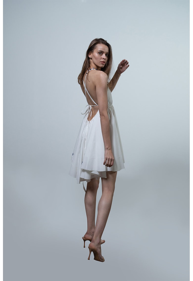 Разкроена къса рокля с кръстосани презрамки - Бял UVIA