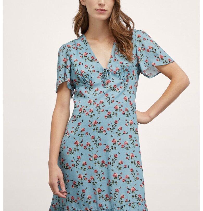 Разкроена къса рокля с шпиц - Бледочервен/Светлосин Motivi