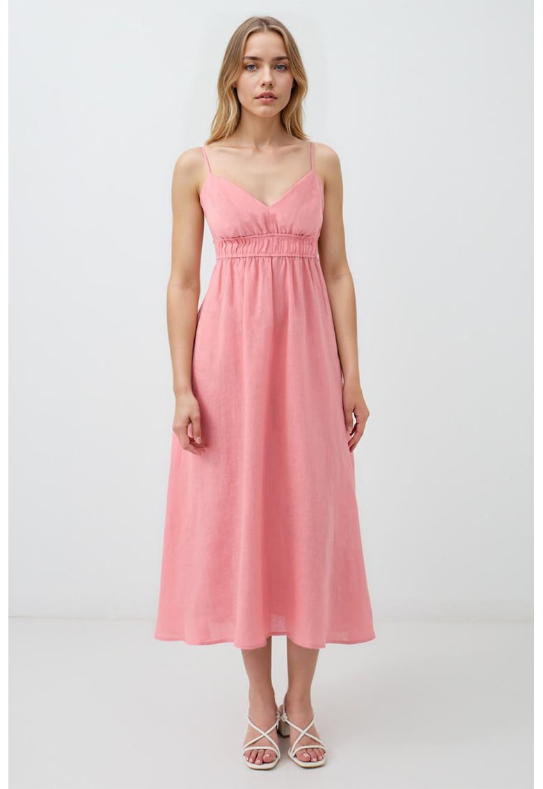 Разкроена ленена рокля - Бледо розово JIMMY KEY