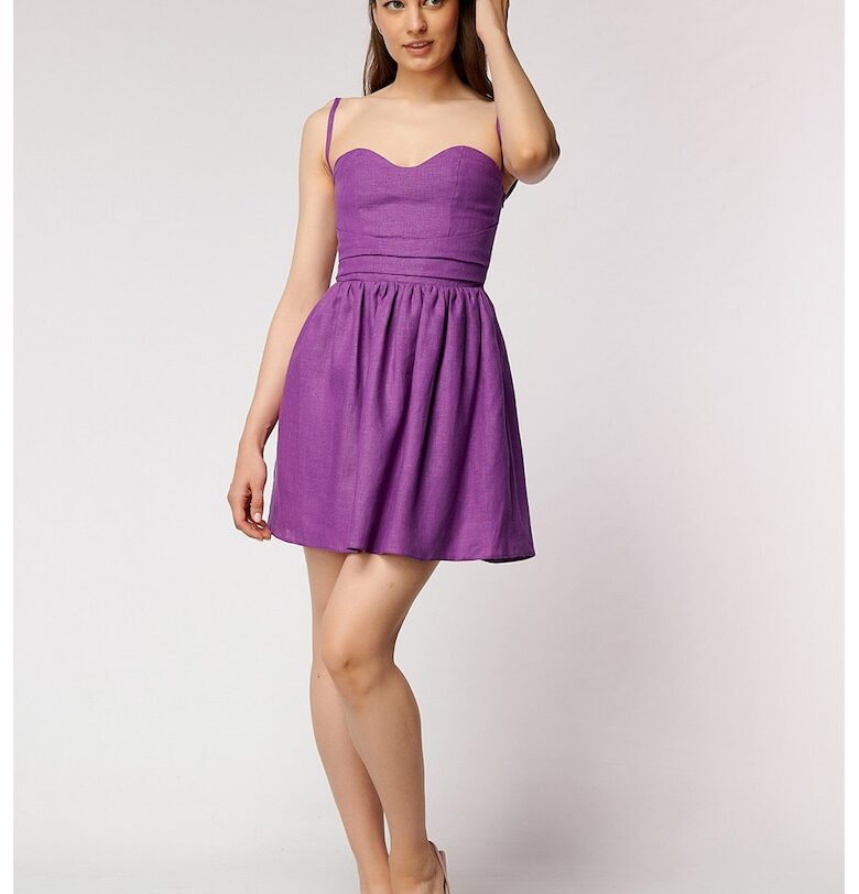 Разкроена ленена рокля - Виолетов/Аметист AVENUE No29