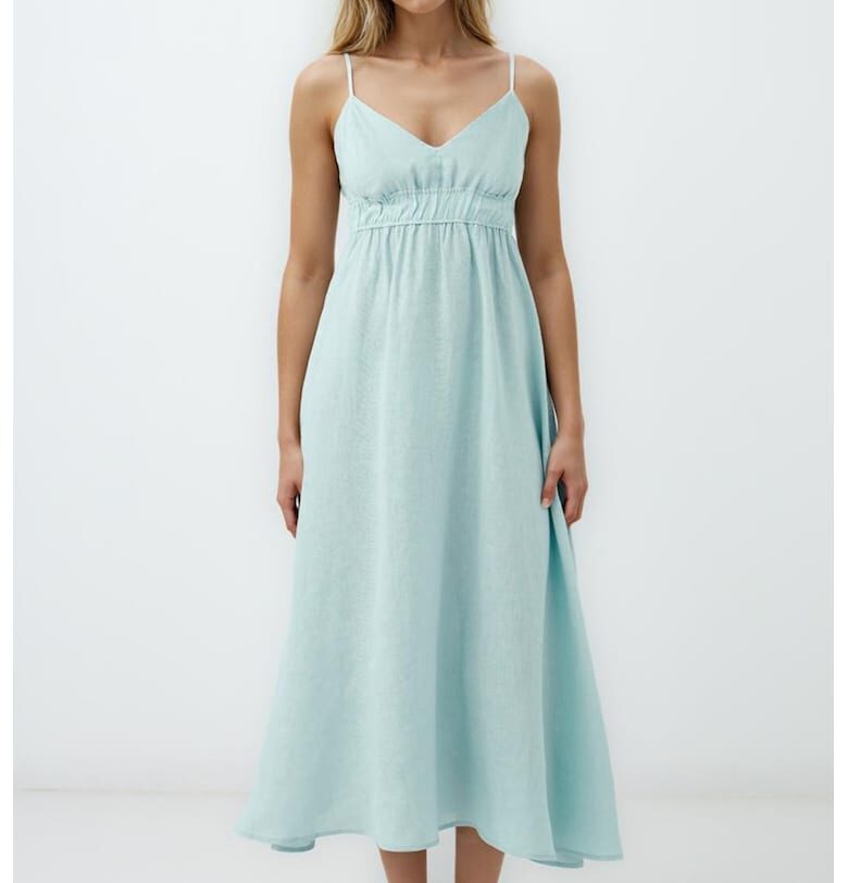 Разкроена ленена рокля - Небесносин JIMMY KEY