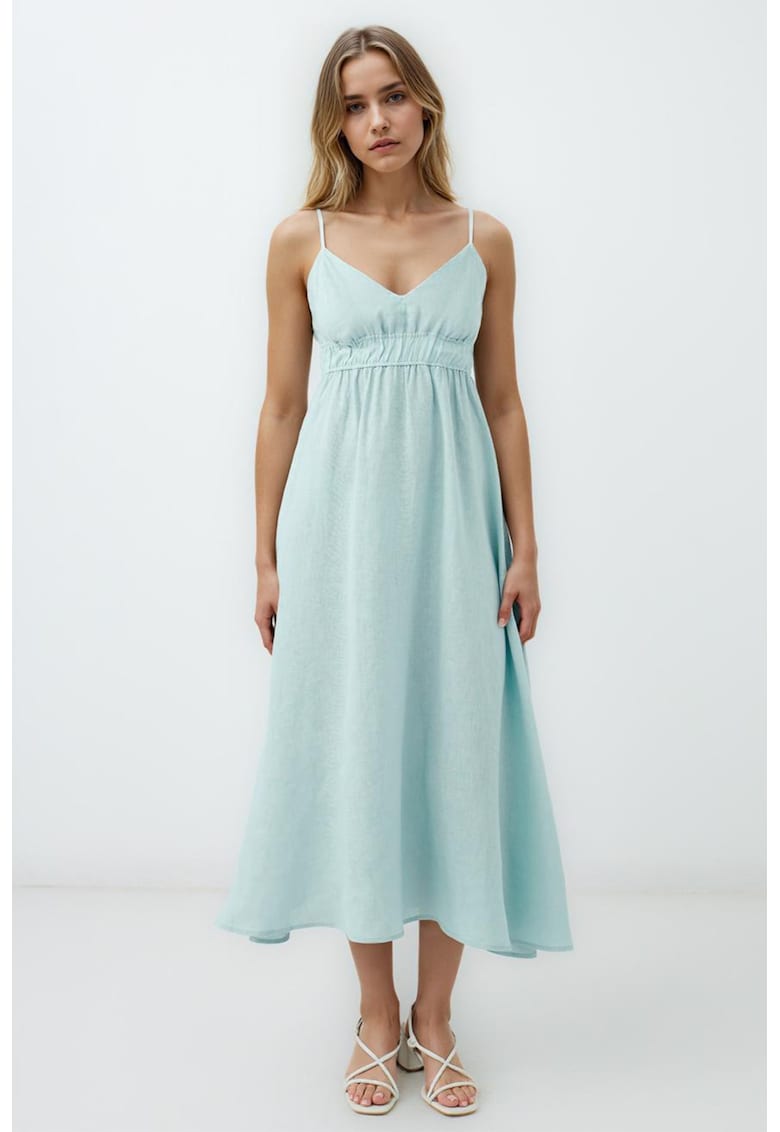 Разкроена ленена рокля - Небесносин JIMMY KEY