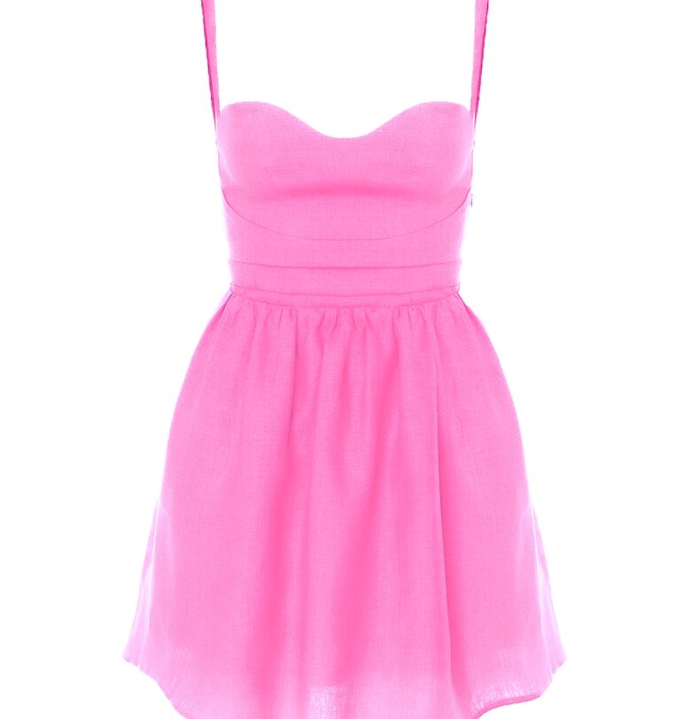 Разкроена ленена рокля - Розово AVENUE No29