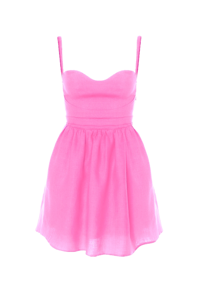 Разкроена ленена рокля - Розово AVENUE No29