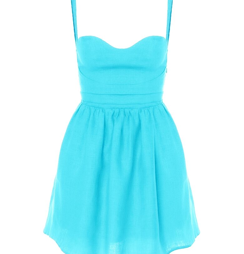 Разкроена ленена рокля - Светлосин AVENUE No29