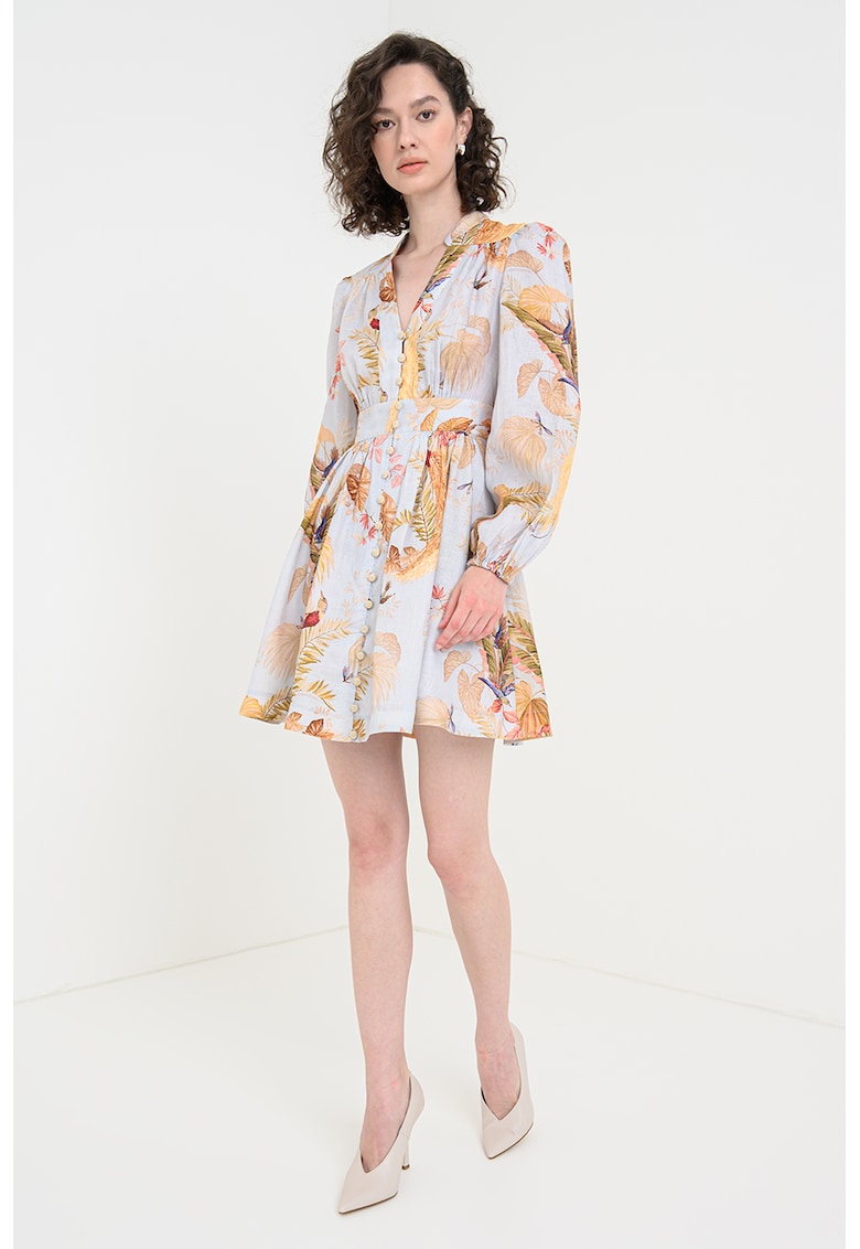 Разкроена ленена рокля с шпиц - Пастелносин/Корал/Светлозелен ZIMMERMANN