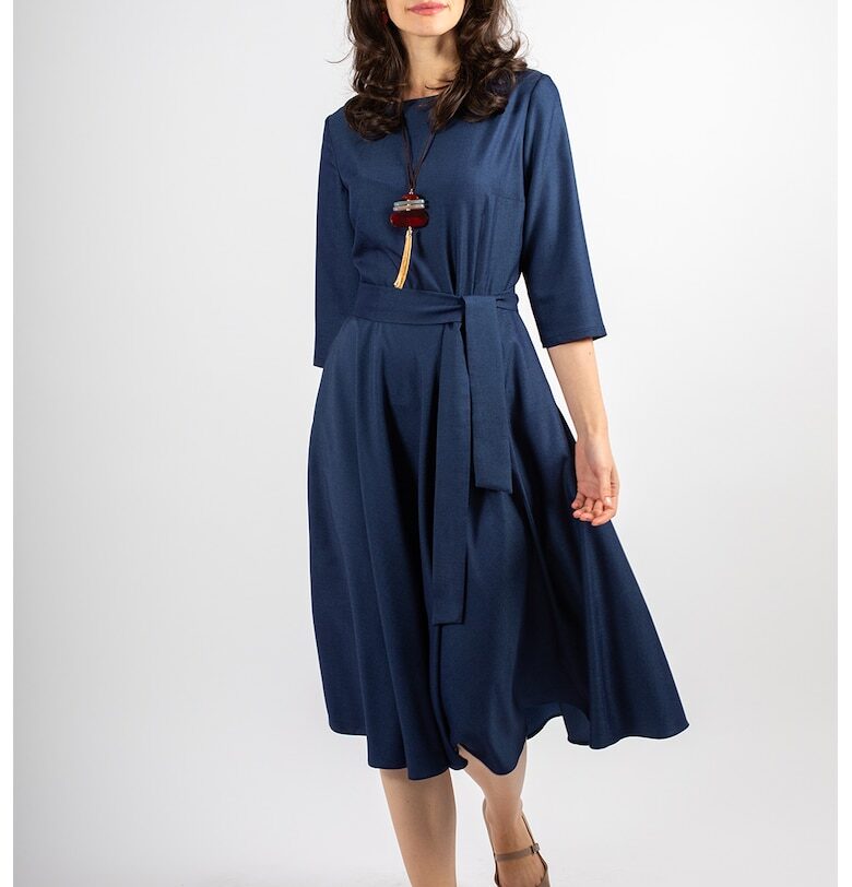 Разкроена миди рокля Rania - Тъмносин Couture de Marie