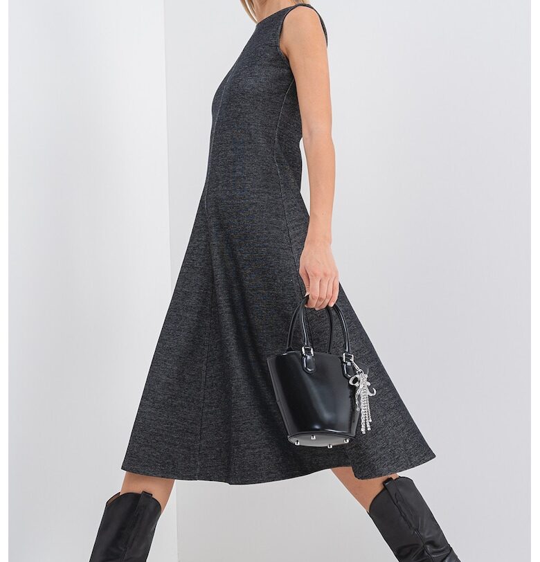 Разкроена миди рокля Saphirс - Черен меланж MaxCo