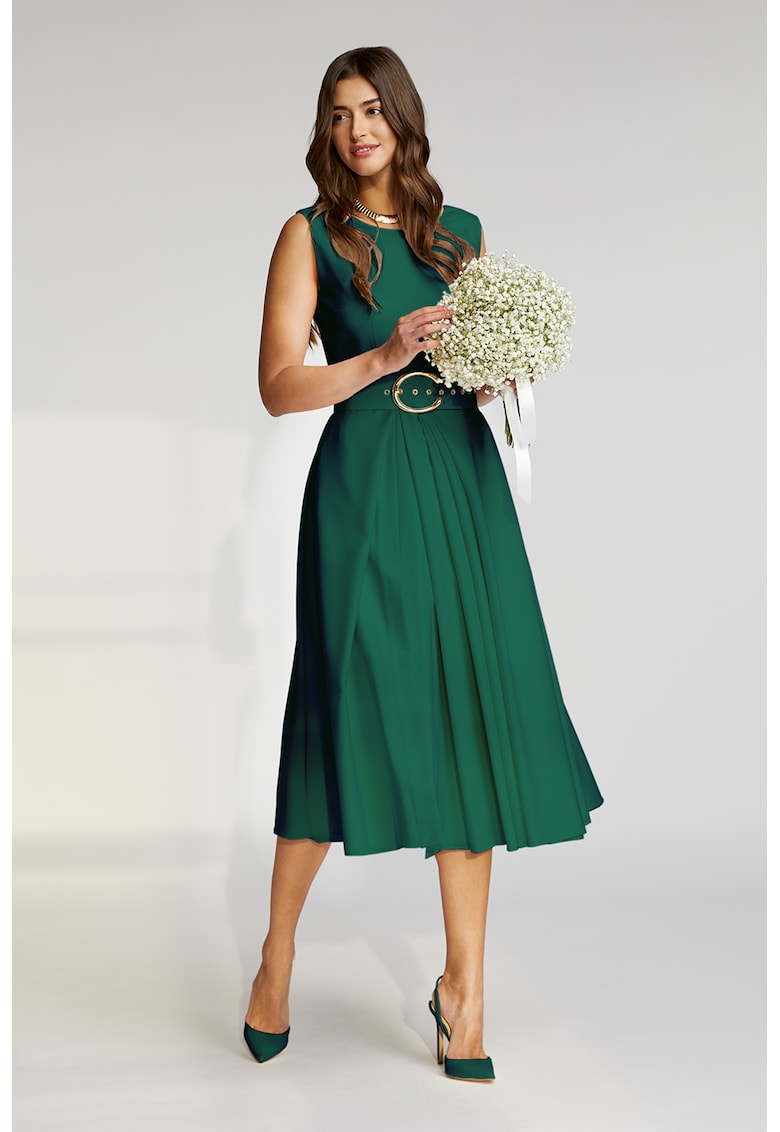 Разкроена миди рокля Vienna с колан - Зелен Alina Cernatescu