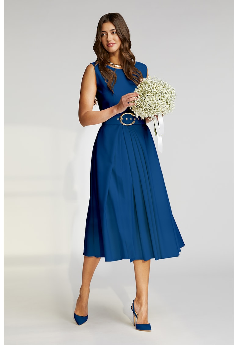 Разкроена миди рокля Vienna с колан - Тъмносин Alina Cernatescu