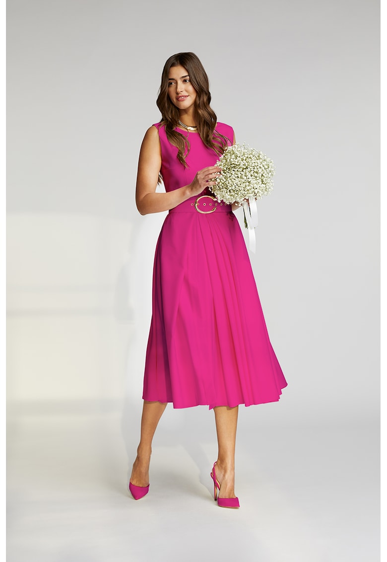 Разкроена миди рокля Vienna с колан - Фуксия Alina Cernatescu