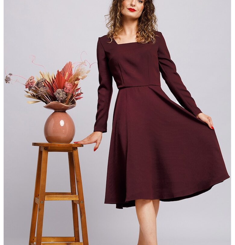 Разкроена миди рокля - Бордо CAMISSI