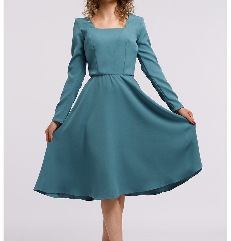 Разкроена миди рокля - Тюркоаз CAMISSI