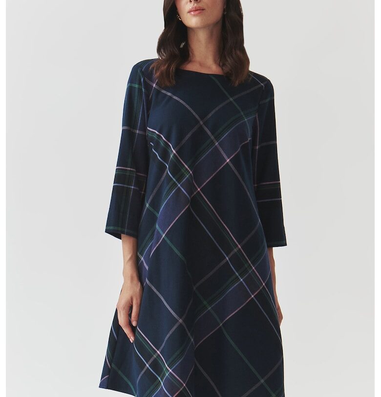 Разкроена миди рокля на каре - Зелен/Розово/Тъмносин Tatuum