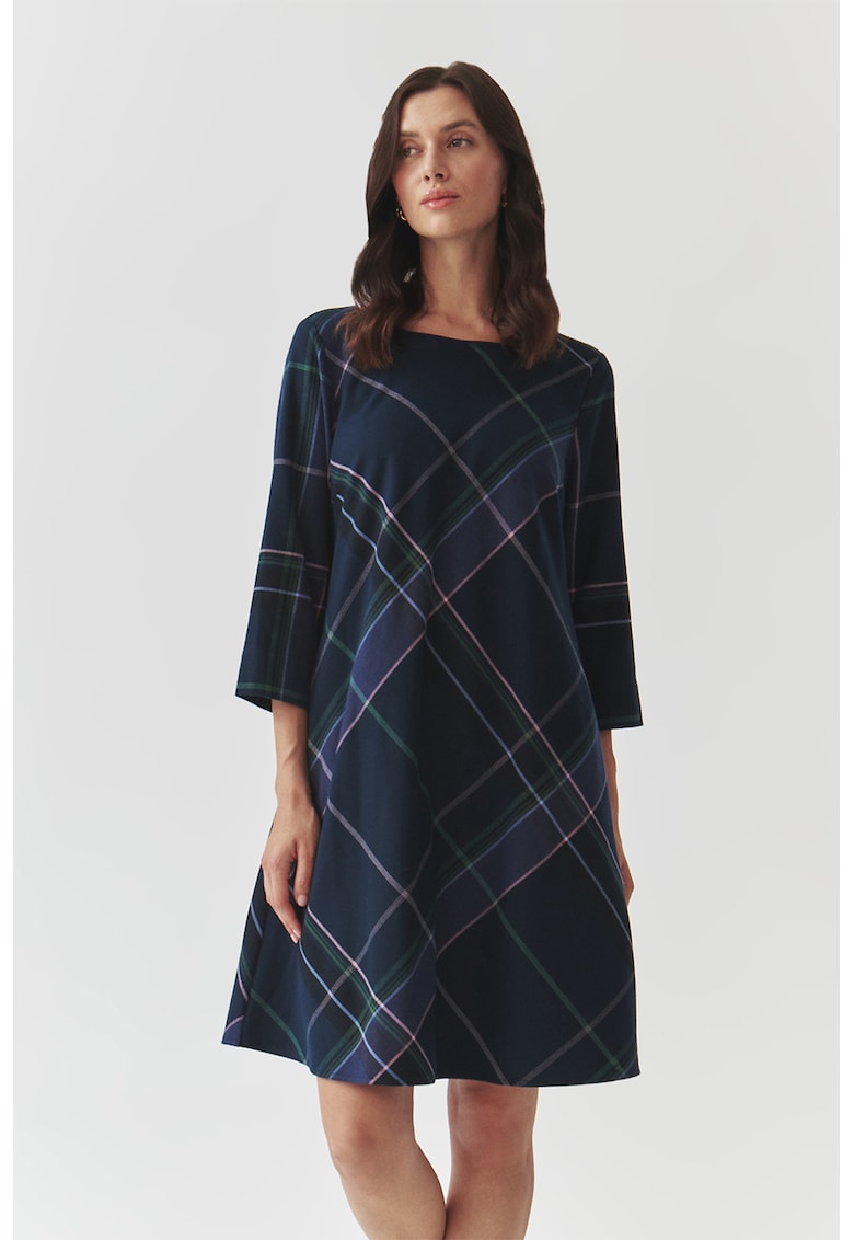 Разкроена миди рокля на каре - Зелен/Розово/Тъмносин Tatuum