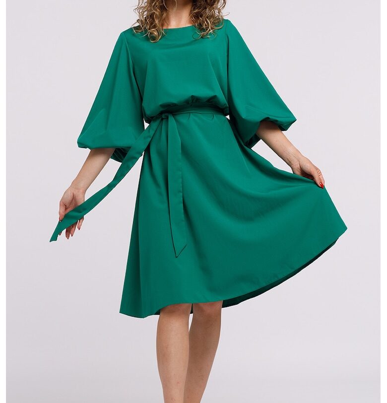 Разкроена миди рокля с връзка - Бледозелен CAMISSI