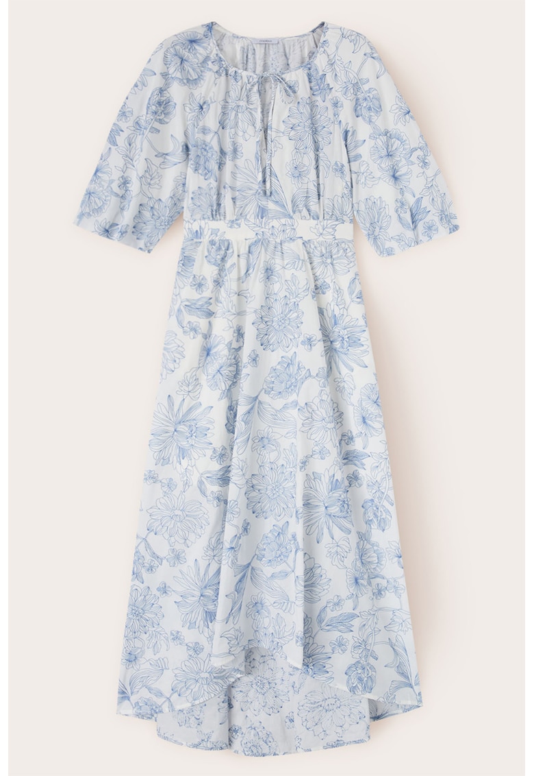 Разкроена миди рокля с десен - Бял/Пастелносин Motivi