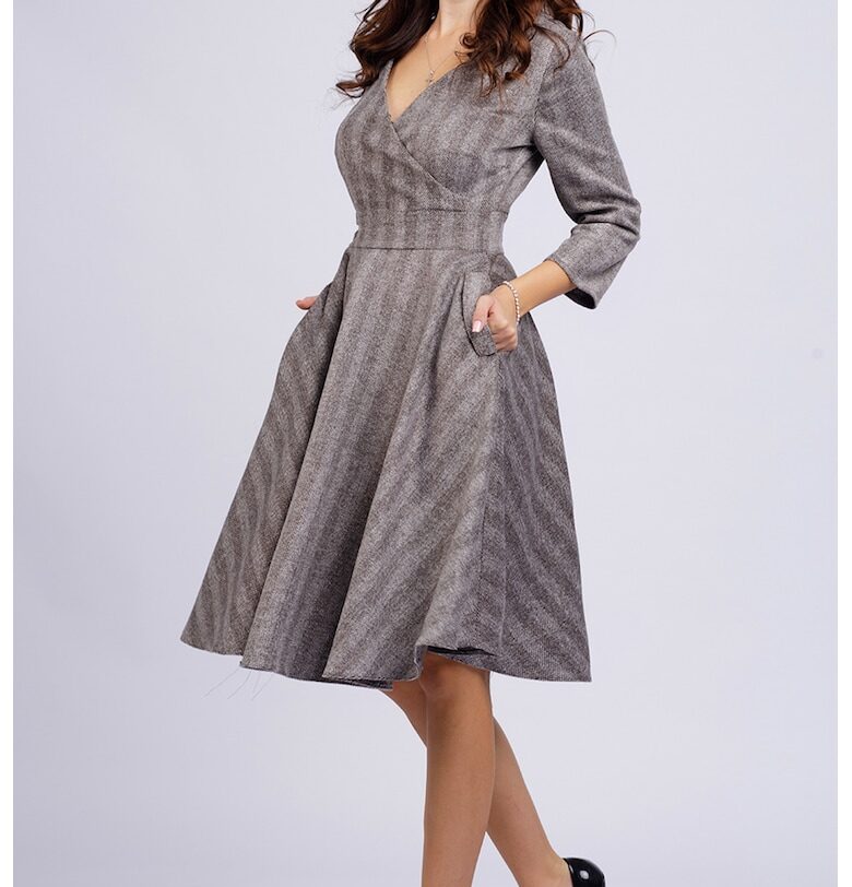 Разкроена миди рокля с джобове - Tъмносив CAMISSI