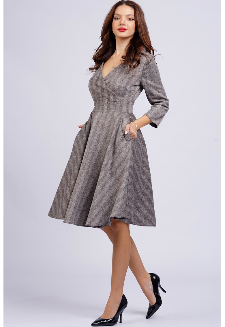 Разкроена миди рокля с джобове - Tъмносив CAMISSI