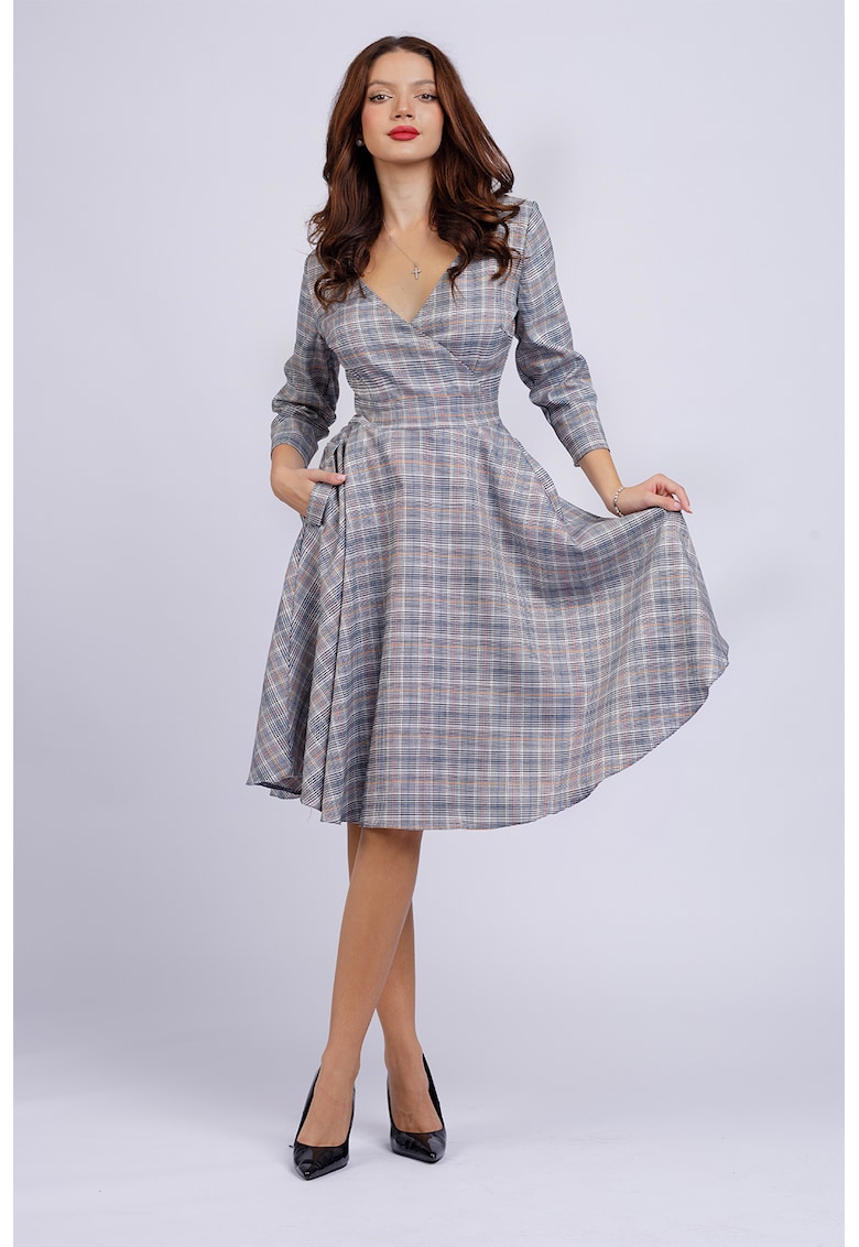 Разкроена миди рокля с джобове - Светло сив/Бледооранжев/Мръснобял CAMISSI