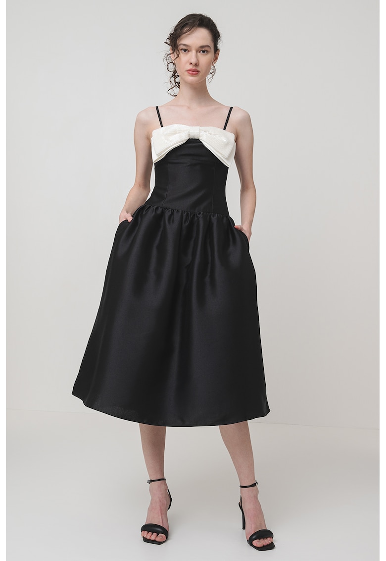 Разкроена миди рокля с панделка - Черен SELF-PORTRAIT