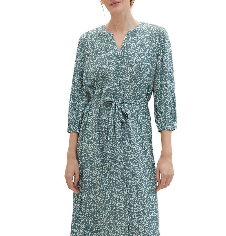 Разкроена миди рокля с принт - Бял/Зелен Tom Tailor