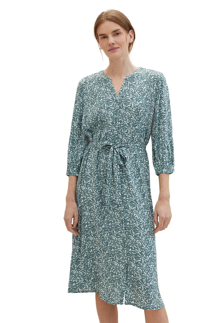 Разкроена миди рокля с принт - Бял/Зелен Tom Tailor