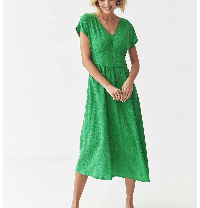 Разкроена миди рокля с шпиц - Зелен Tatuum