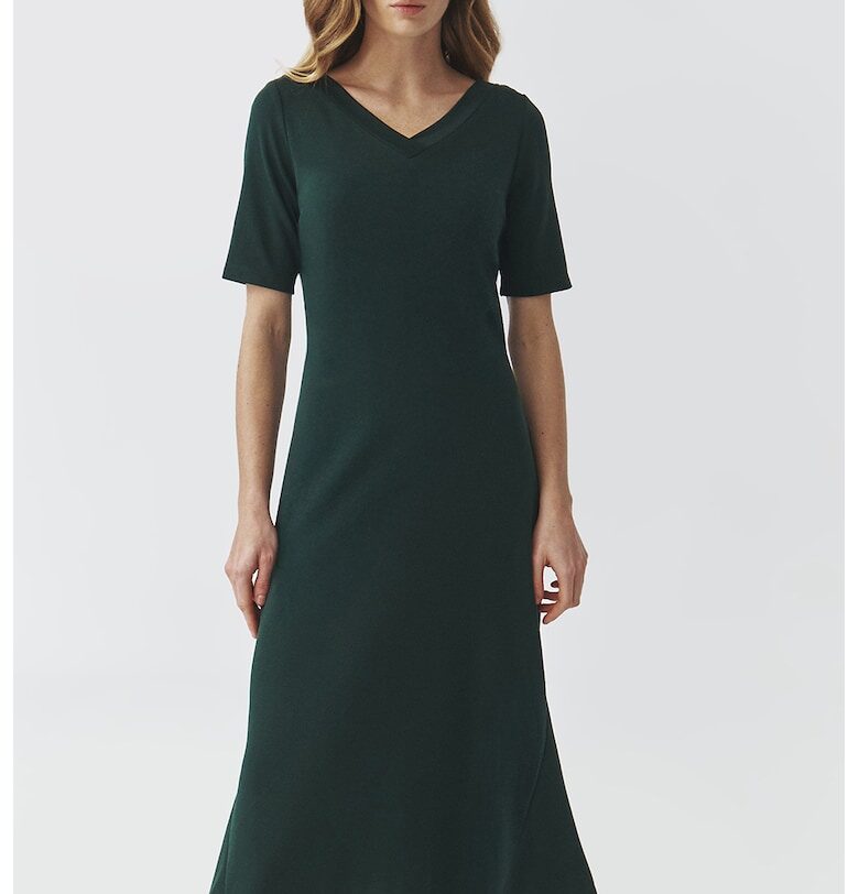 Разкроена миди рокля с шпиц - Тъмнозелен Tatuum