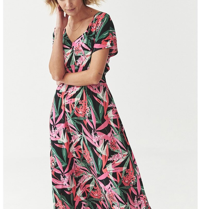 Разкроена миди рокля с шпиц - Черен/Розово Tatuum