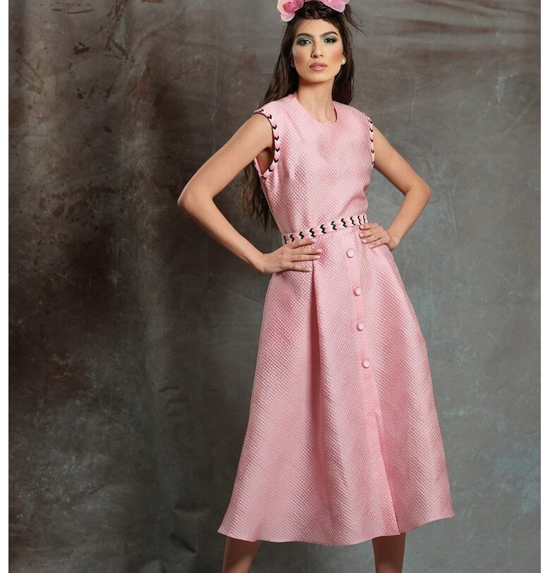 Разкроена релефна рокля Rivi - Розово MIAU by Clara Rotescu