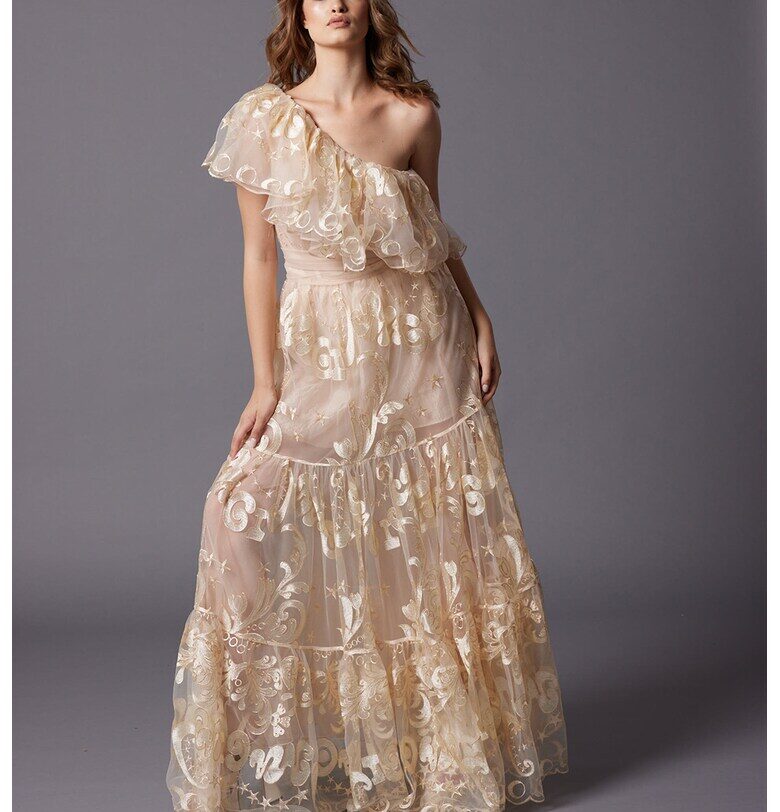 Разкроена рокля Alfabeta с цепка встрани - Бежов MIAU by Clara Rotescu